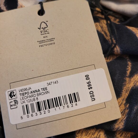 NEW ALLSAINTS Tiepo Anna Leopard Tee Women's Size 8 Brown/Black - Picture 3 of 5